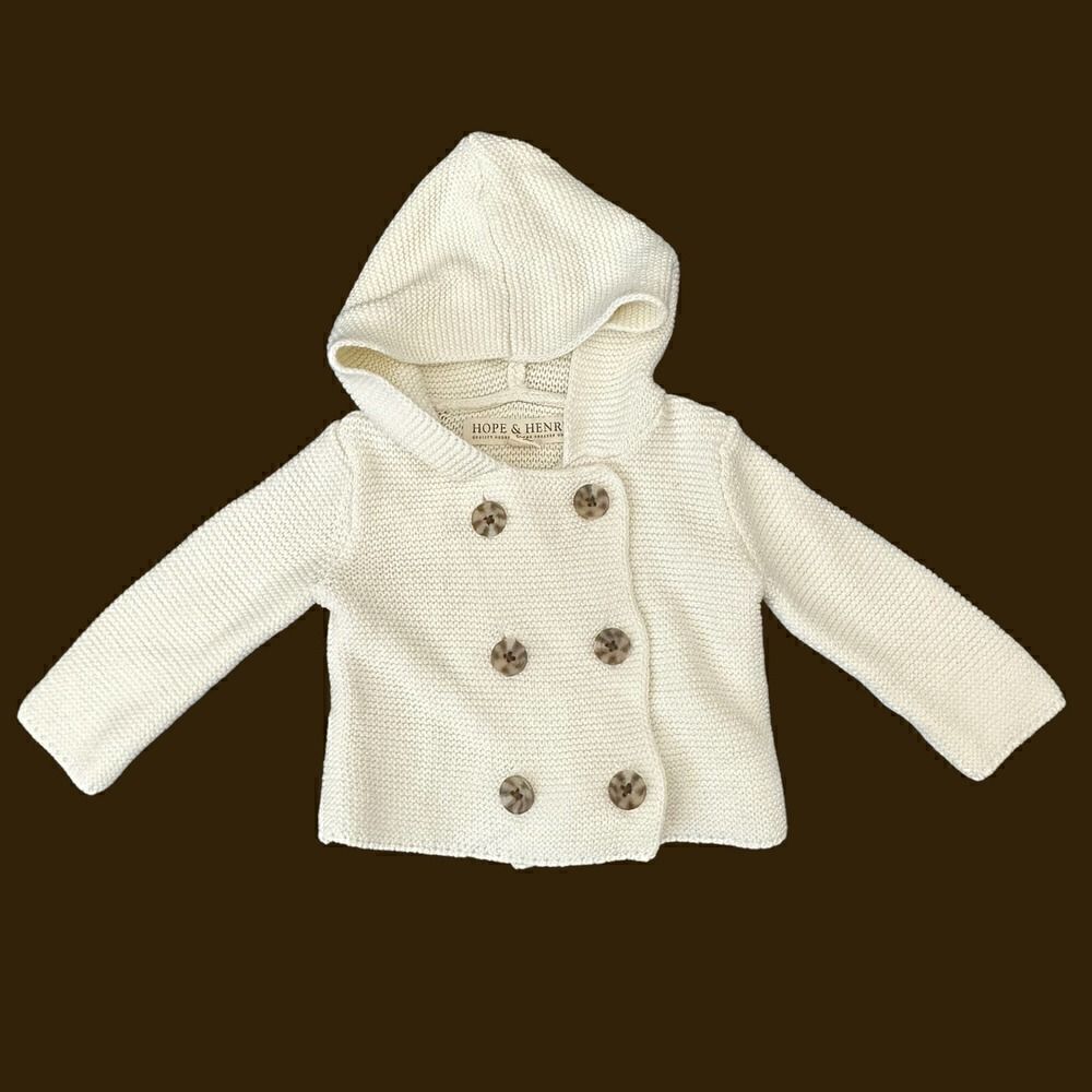 Hope & Henry Hooded Double Breasted Organic Sweater
